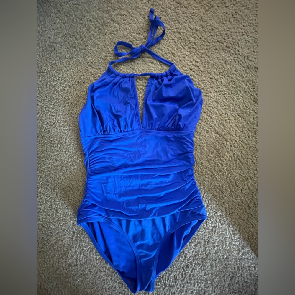 Royal blue one piece halter top, bathing suit